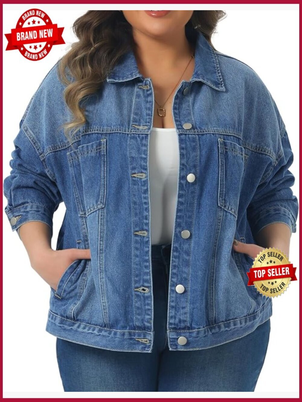 Plus Size Button Down Denim Jacket Long Sleeve Vintage Western Jean Coat